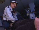 Policewoman Akiho Yoshizawa makes a footjob for a burglar