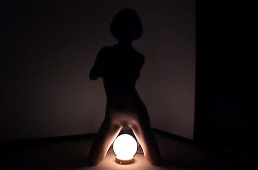 Asian babe Kana Sakaguchi dildo fucking in a semi-dark room