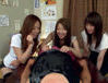 Three Asian girls give a blowjob